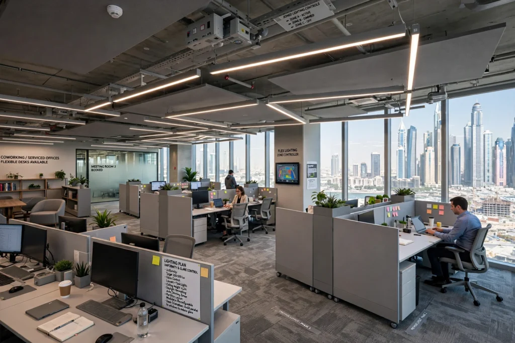 Professional office lighting design in Business Bay