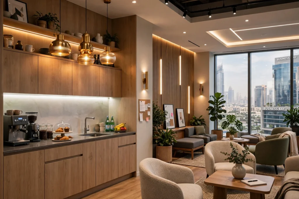 LED lighting fixtures installed in a Business Bay workspace