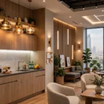 LED lighting fixtures installed in a Business Bay workspace