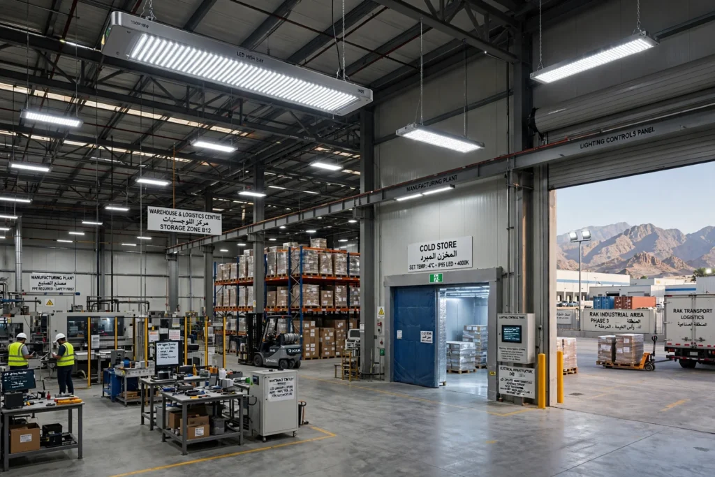 LED lighting system installed in a Ras Al Khaimah industrial facility