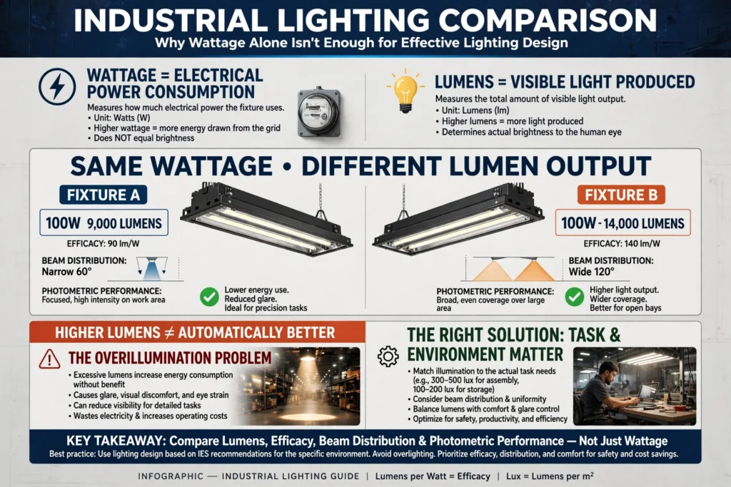 Linear LED high bay lights in an industrial building