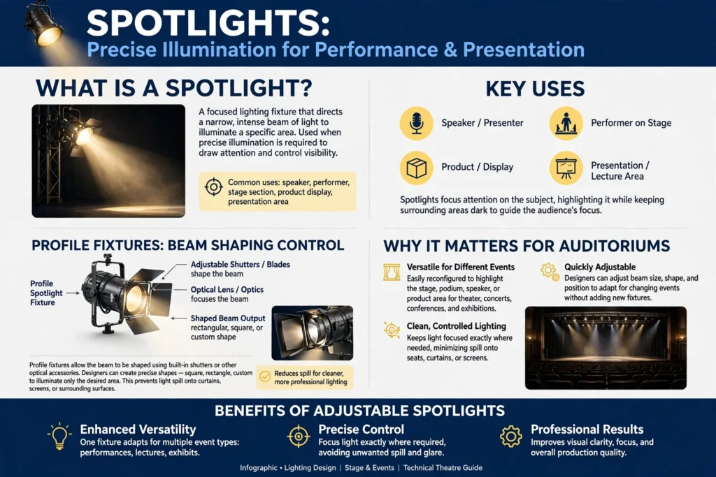 Professional theatre lighting system for an auditorium