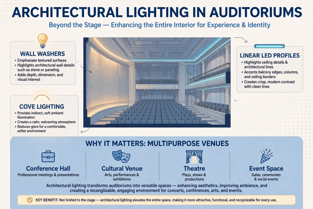 LED Fresnel lights providing soft stage illumination