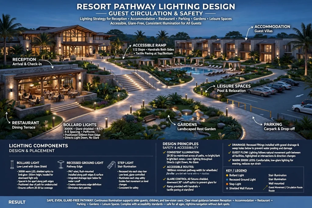 Modern outdoor LED lighting design for a luxury beachfront resort