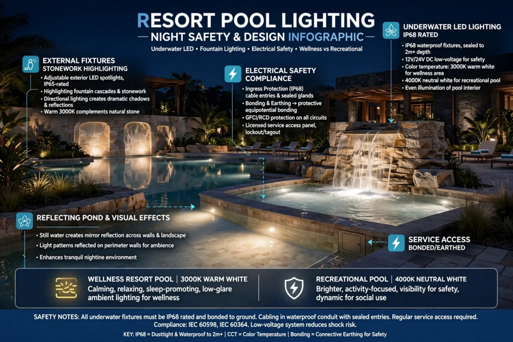 Professional LED landscape lighting installation at a UAE resort