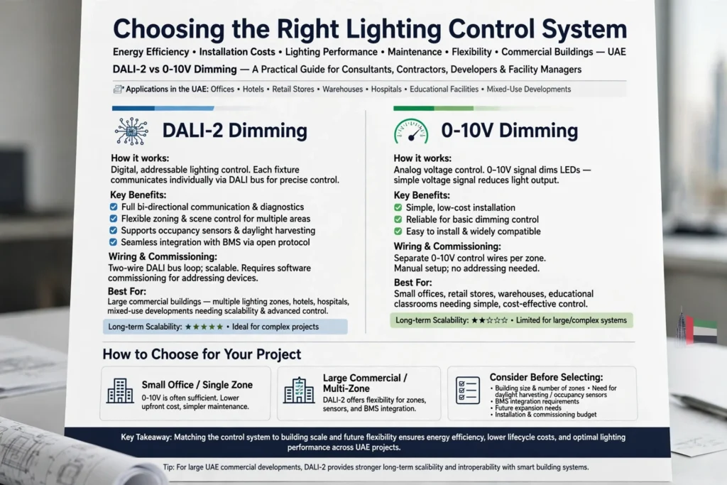 Comparison of DALI-2 and 0–10V dimming systems for commercial LED lighting control