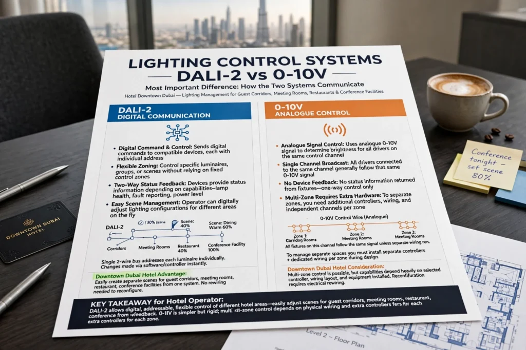 0–10V analogue dimming control system connected to compatible LED drivers
