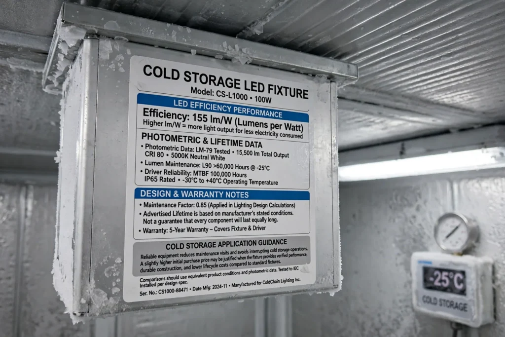 Vapor-tight LED linear light protecting electrical components in a cold room